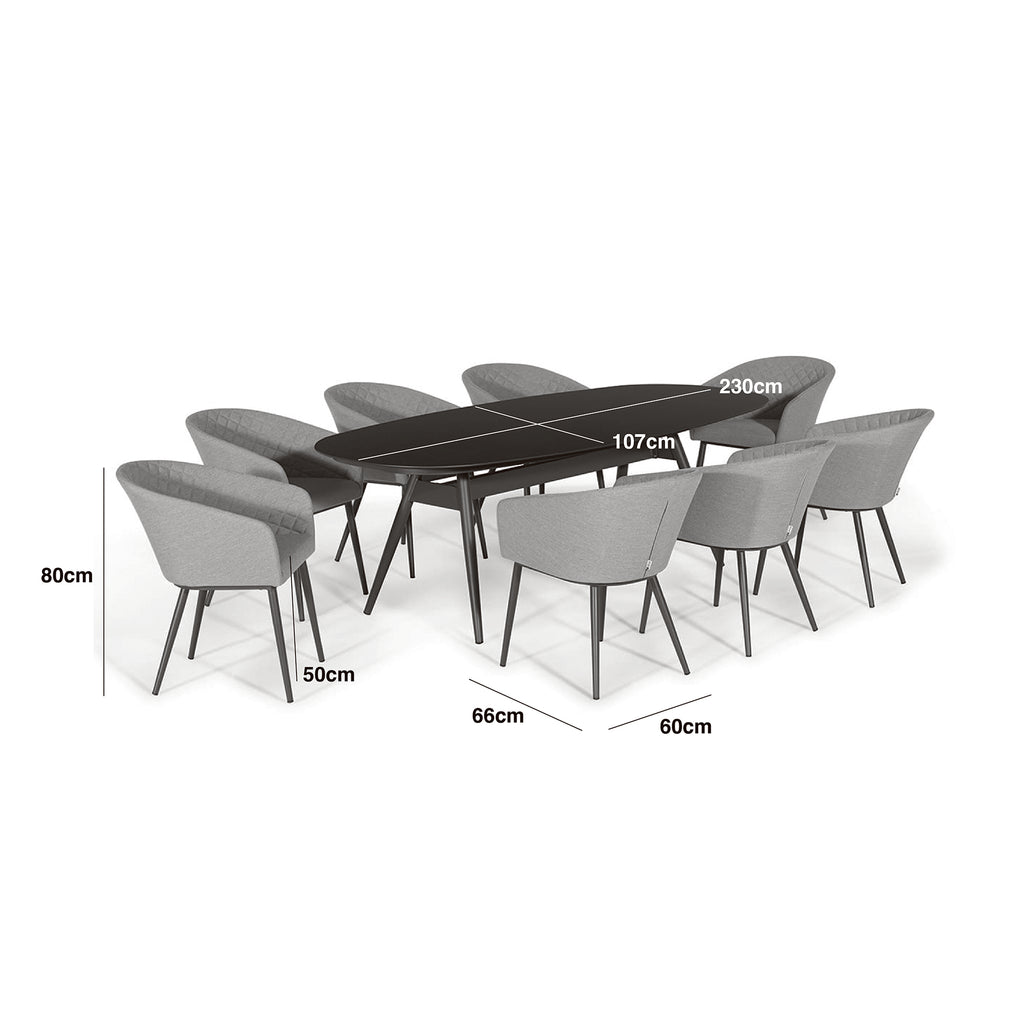 Maze - Outdoor Fabric Ambition 8 Seat Oval Dining Set - Oatmeal - Zink Grey - Latte