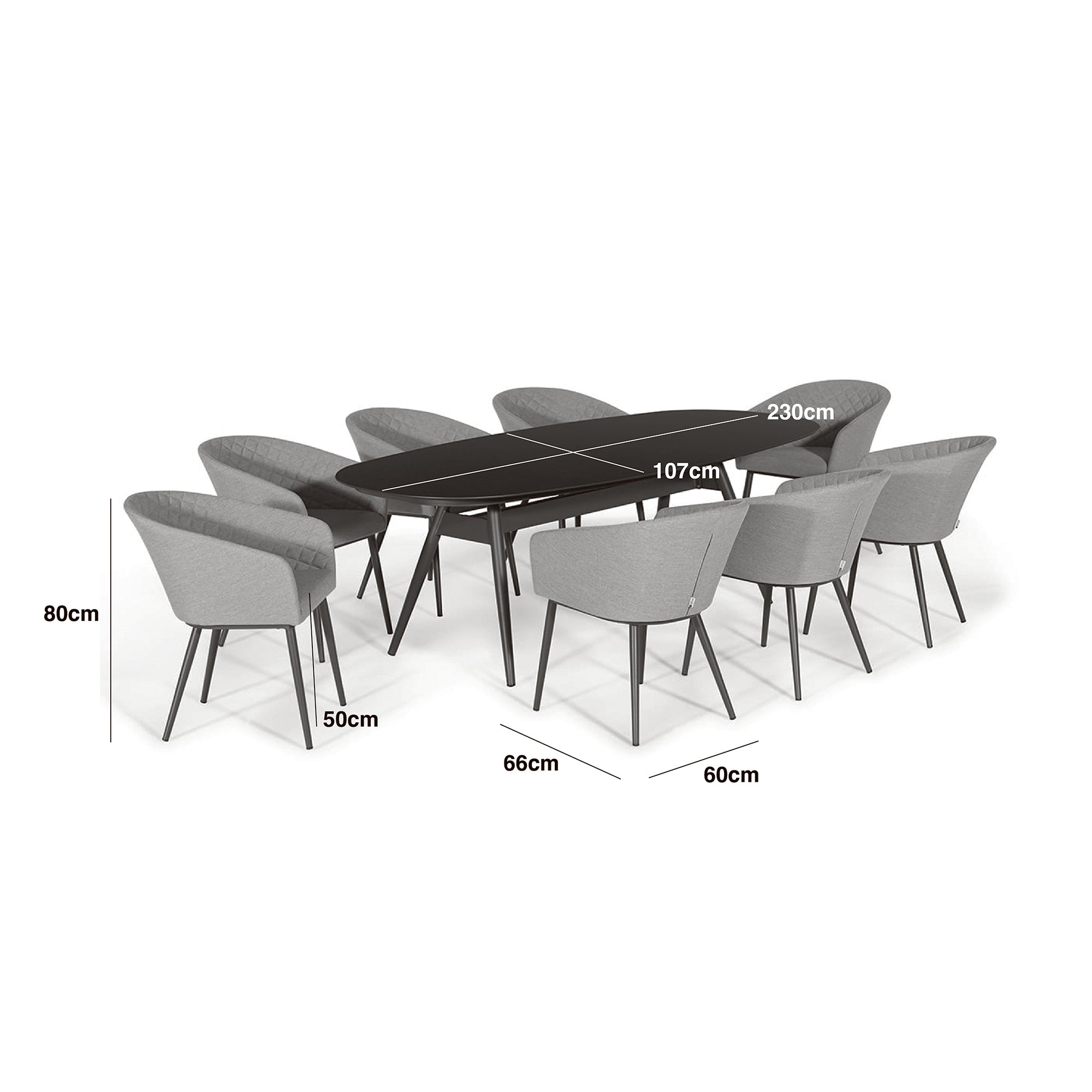 Maze - Outdoor Fabric Ambition 8 Seat Oval Dining Set - Oatmeal - Zink Grey - Latte