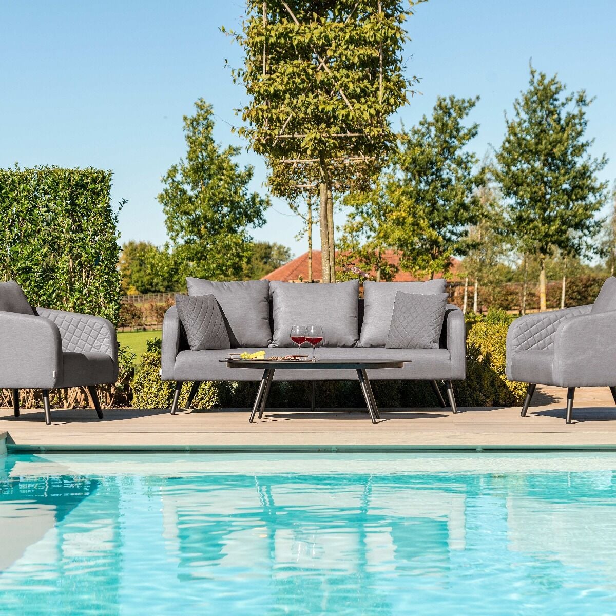 Maze - Outdoor Fabric Ambition 3 Seat Sofa Set with Oval Coffee Table - Zinc Grey
