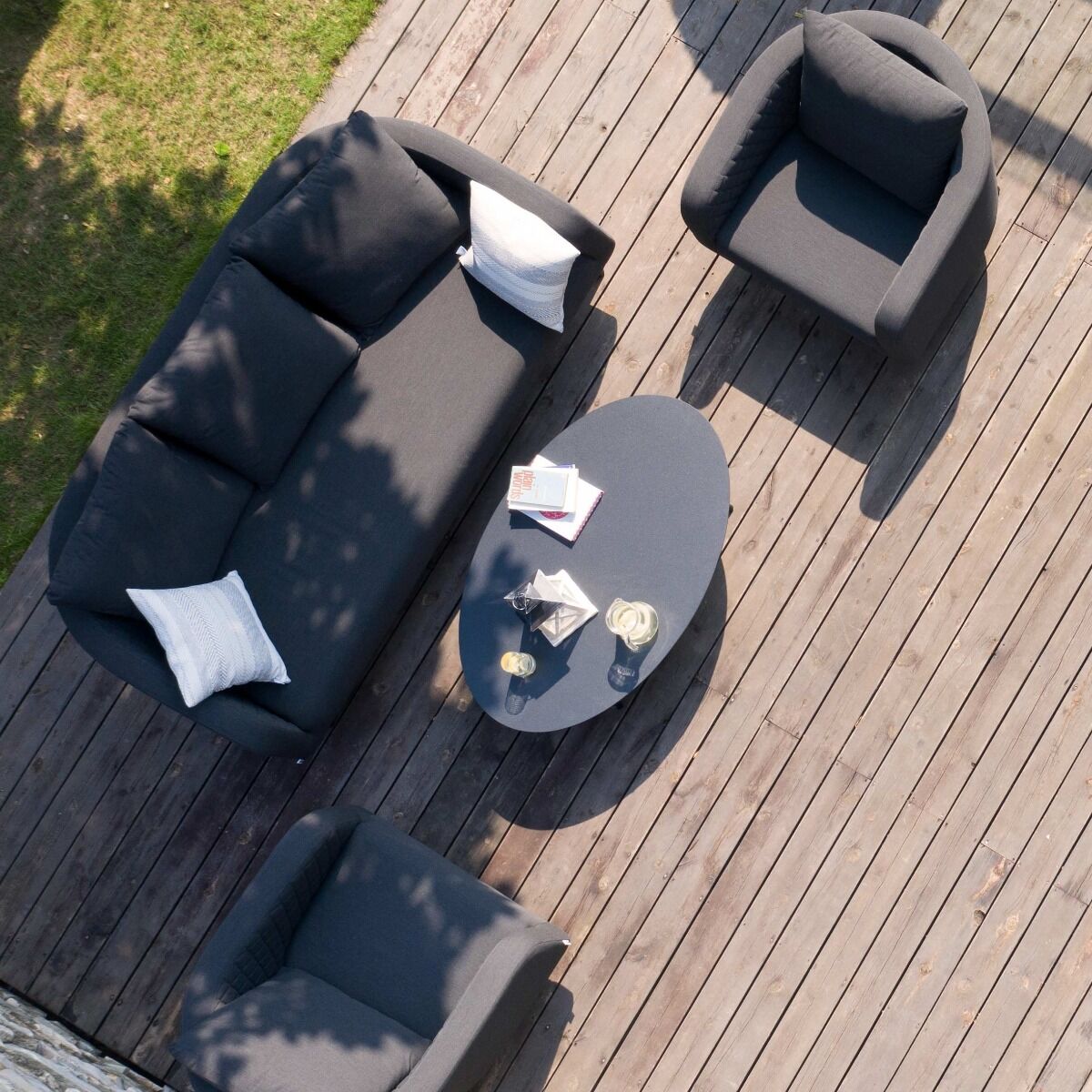 Maze - Outdoor Fabric Ambition 3 Seat Sofa Set with Oval Coffee Table - Zinc Grey