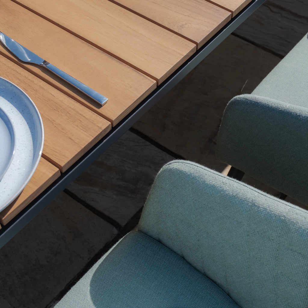 Maze - Jakarta Teak Extending 6 - 10 Seat Rectangular Dining Table with 10 Outdoor Fabric Ambition Sage Green or Oatmeal Dining Chairs