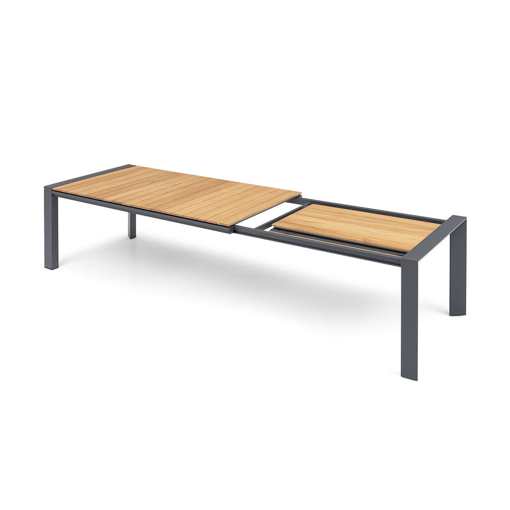 Maze - Jakarta Teak Extending 6 - 10 Seat Rectangular Dining Table with 10 Outdoor Fabric Ambition Sage Green or Oatmeal Dining Chairs
