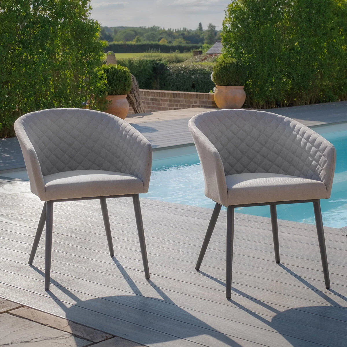 Maze - Outdoor Fabric Pair of Ambition Dining Chairs - Oatmeal - Latte - Zink Grey - Terracotta - Sage Green