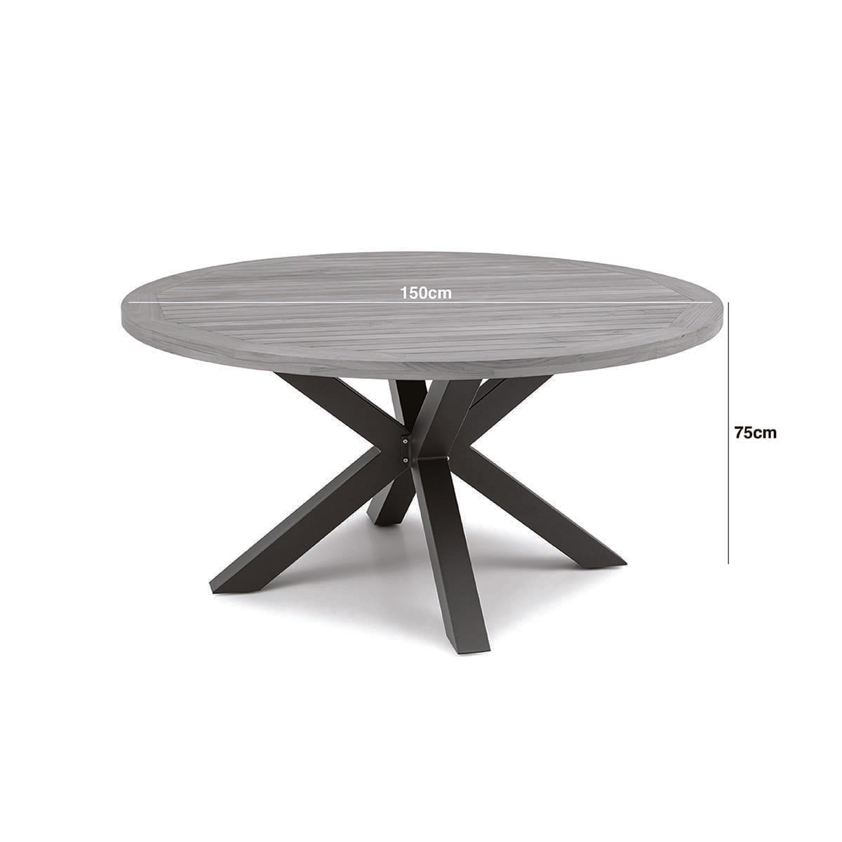 Maze - Jakarta Teak Round Dining Table with 6 Outdoor Fabric Ambition Oatmeal or Sage Green Dining Chairs