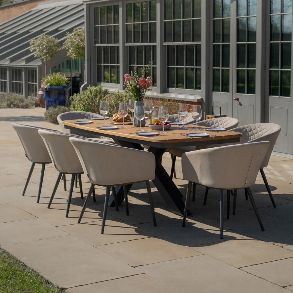 Maze - Jakarta Teak Oval Dining Table with 8 Ambition Oatmeal Dining Chairs