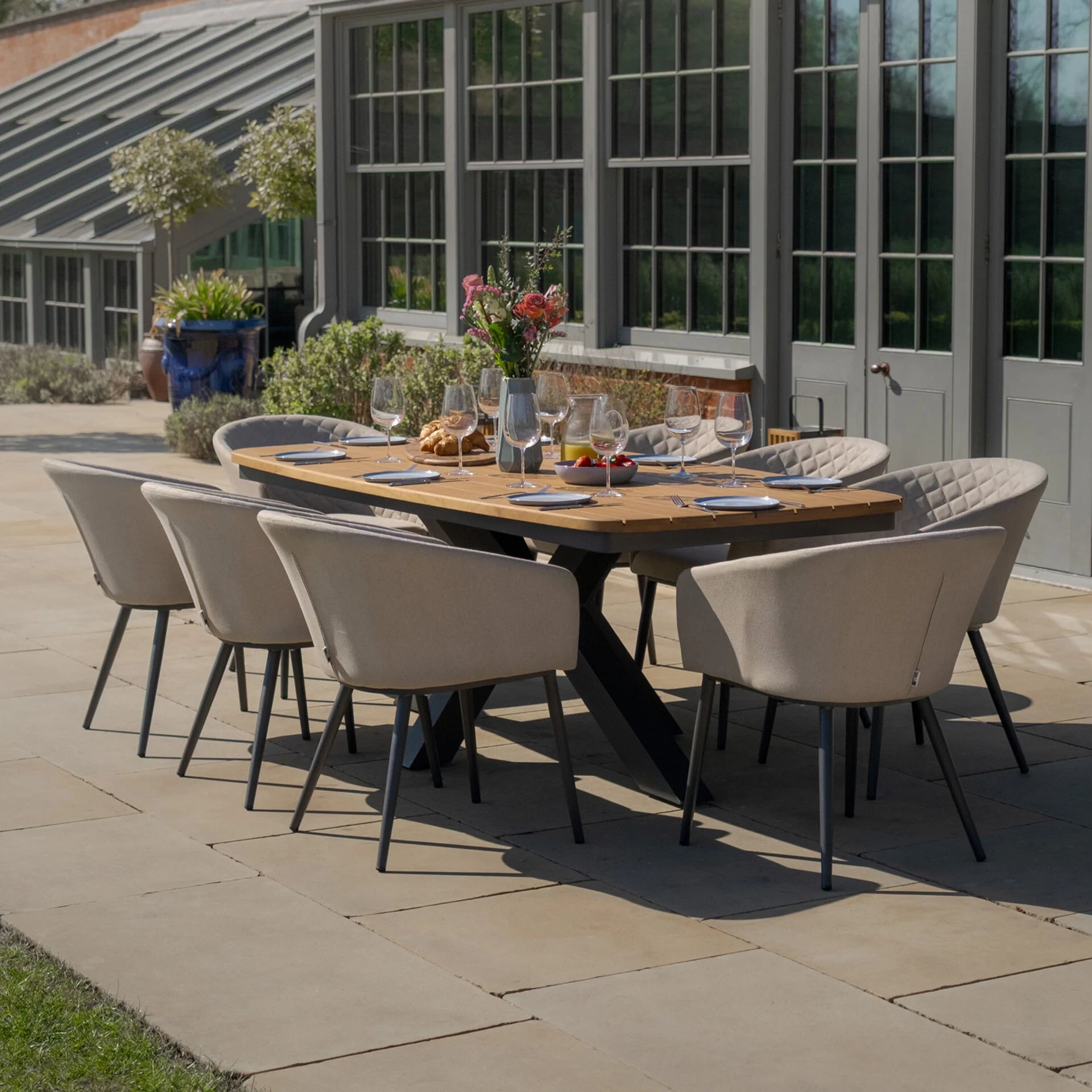 Maze - Jakarta Teak Oval Dining Table with 8 Ambition Oatmeal Dining Chairs