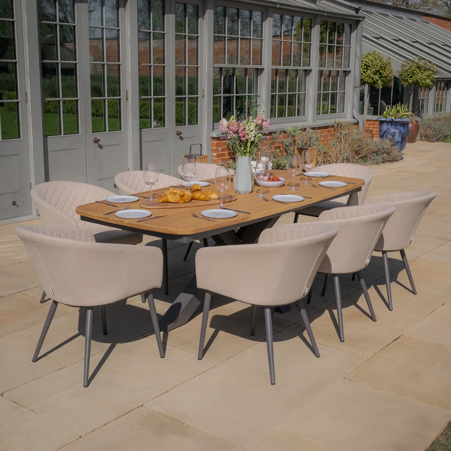 Maze - Jakarta Teak Oval Dining Table with 8 Ambition Oatmeal Dining Chairs