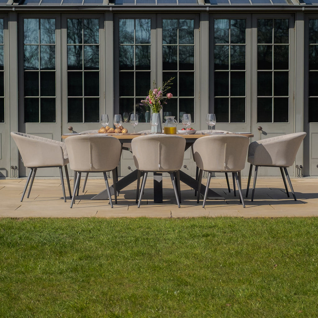 Maze - Jakarta Teak Oval Dining Table with 8 Ambition Oatmeal Dining Chairs