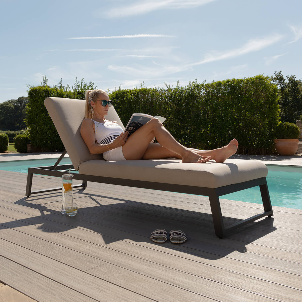 Maze - Outdoor Fabric Allure Sunlounger - Oatmeal