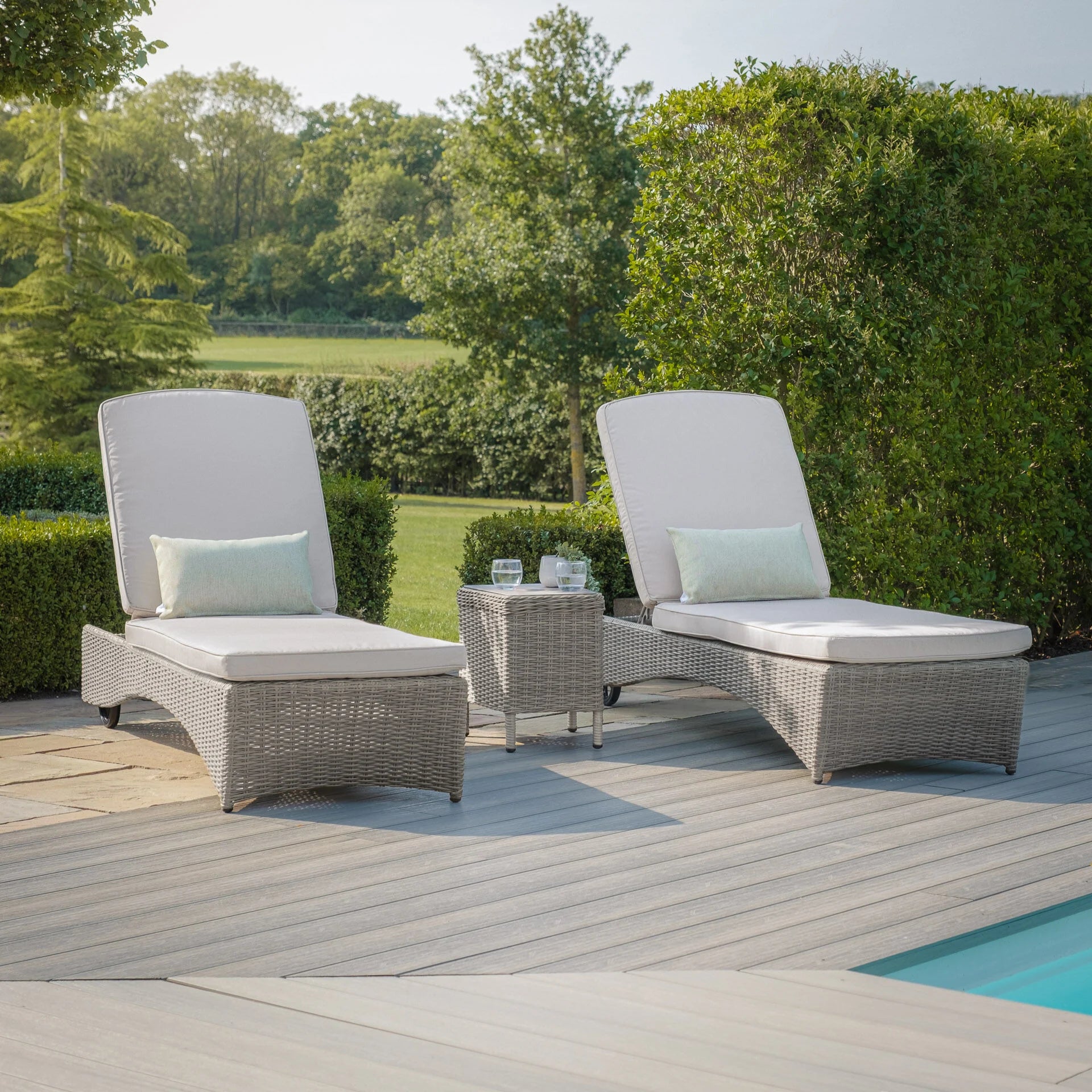 Maze - Oxford Rattan Sunlounger Set - Ceramic Glass