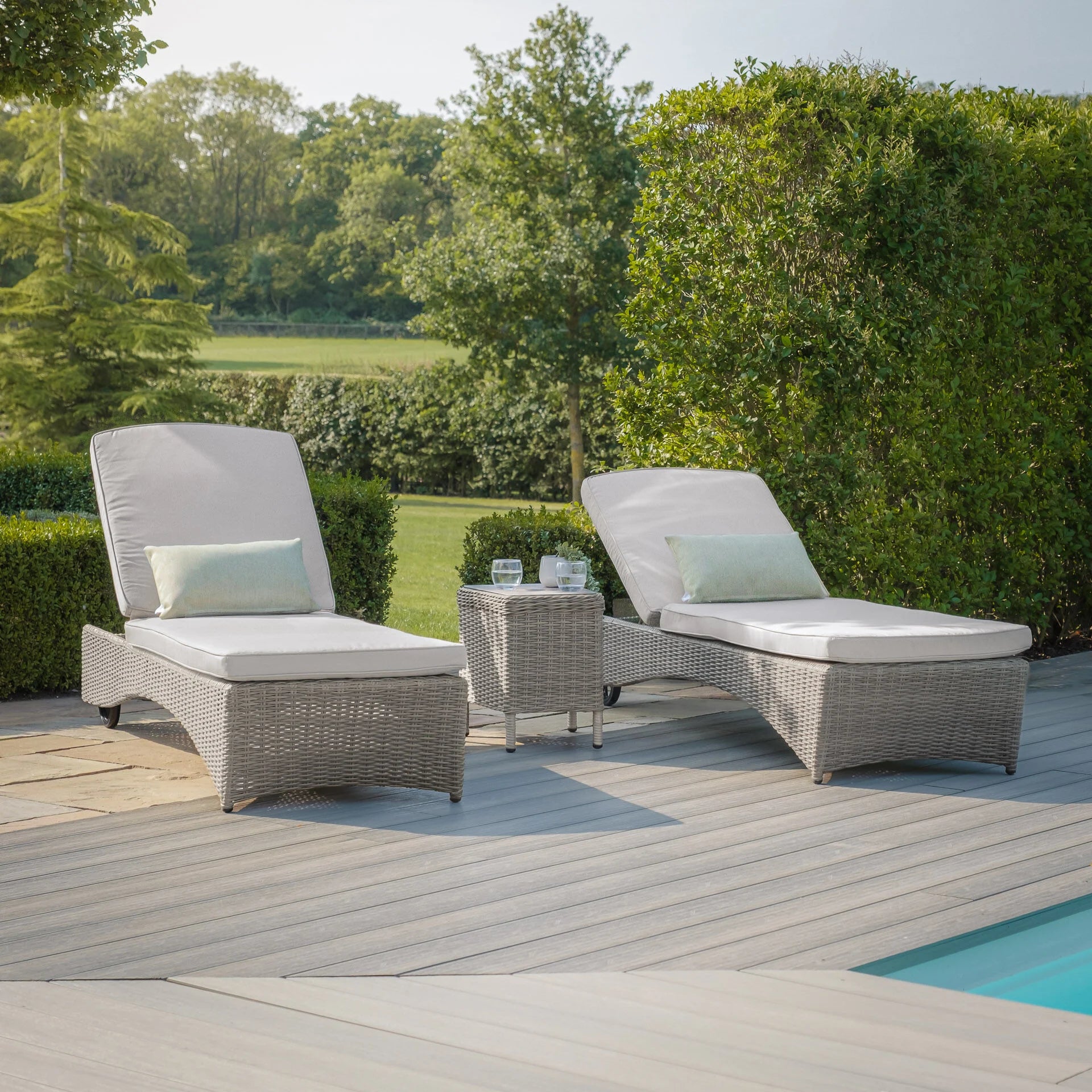 Maze - Oxford Rattan Sunlounger Set - Ceramic Glass