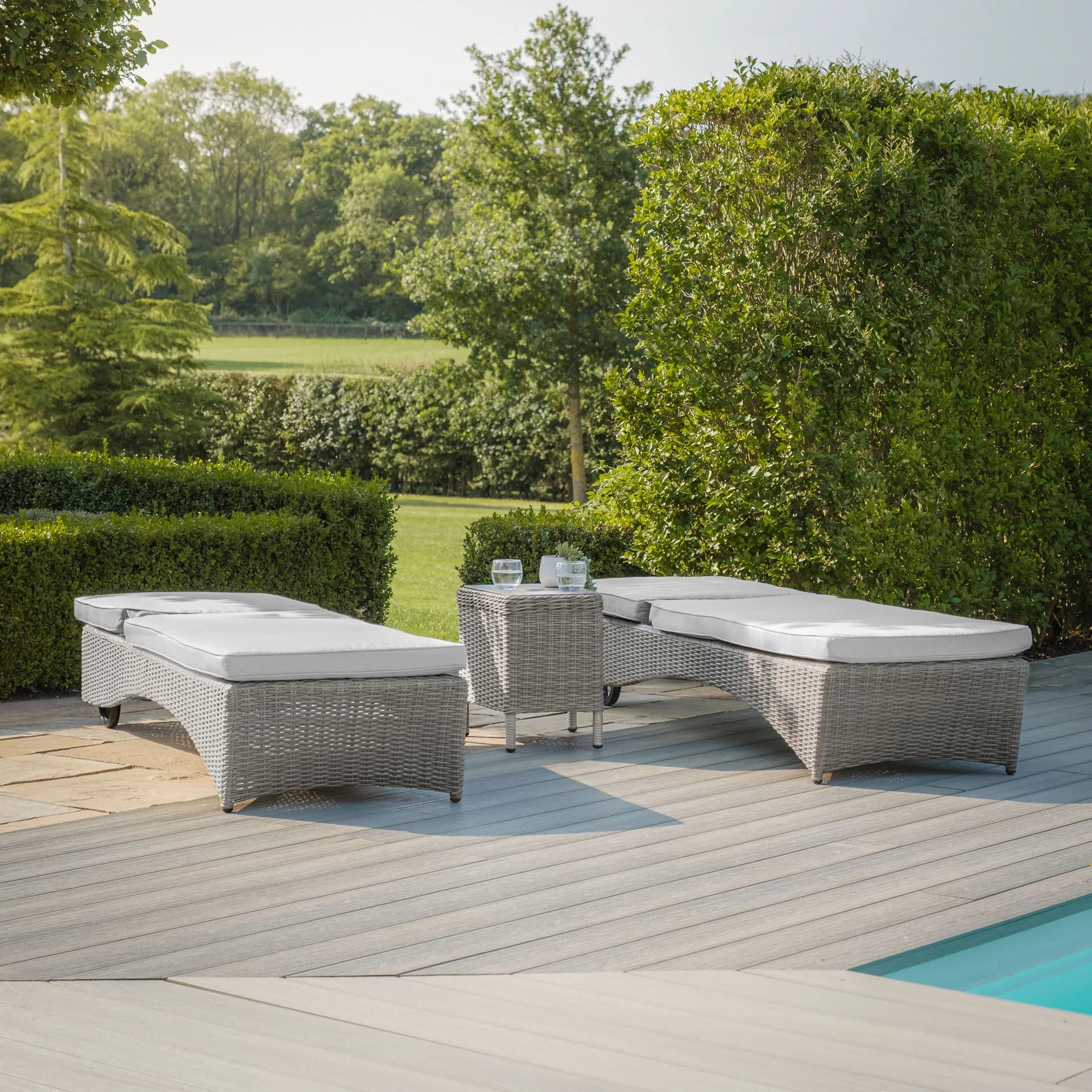 Maze - Oxford Rattan Sunlounger Set - Ceramic Glass