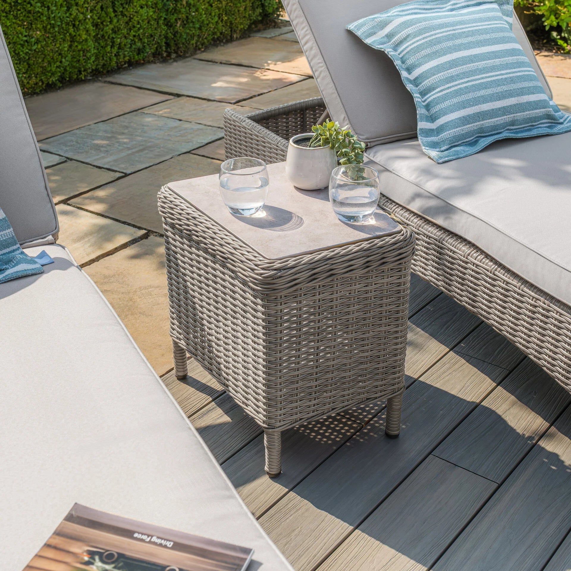 Maze - Oxford Rattan Sunlounger Set - Ceramic Glass