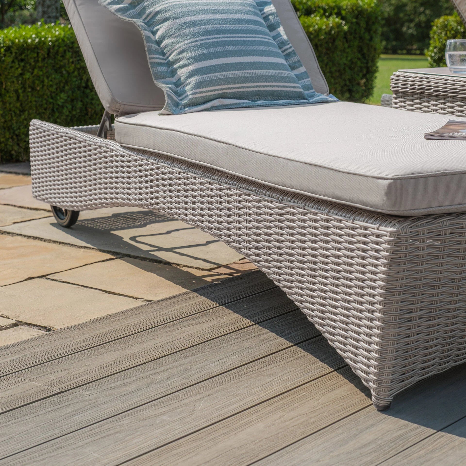 Maze - Oxford Rattan Sunlounger Set - Ceramic Glass