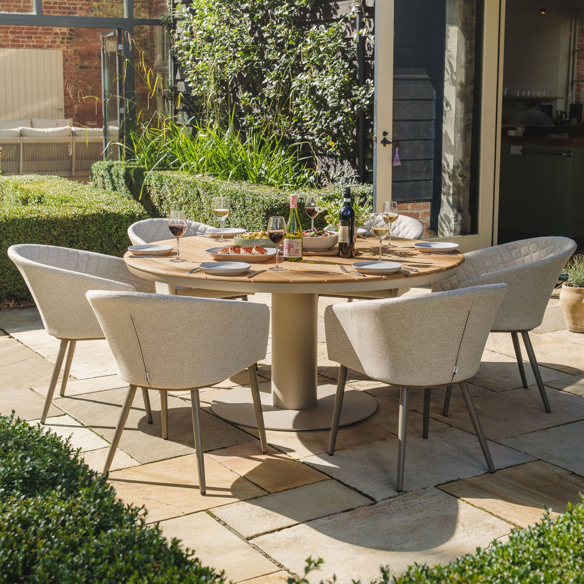 Maze - Sicily Teak 6 Seat Round Dining Set with Ambition Dining Chairs - Latte