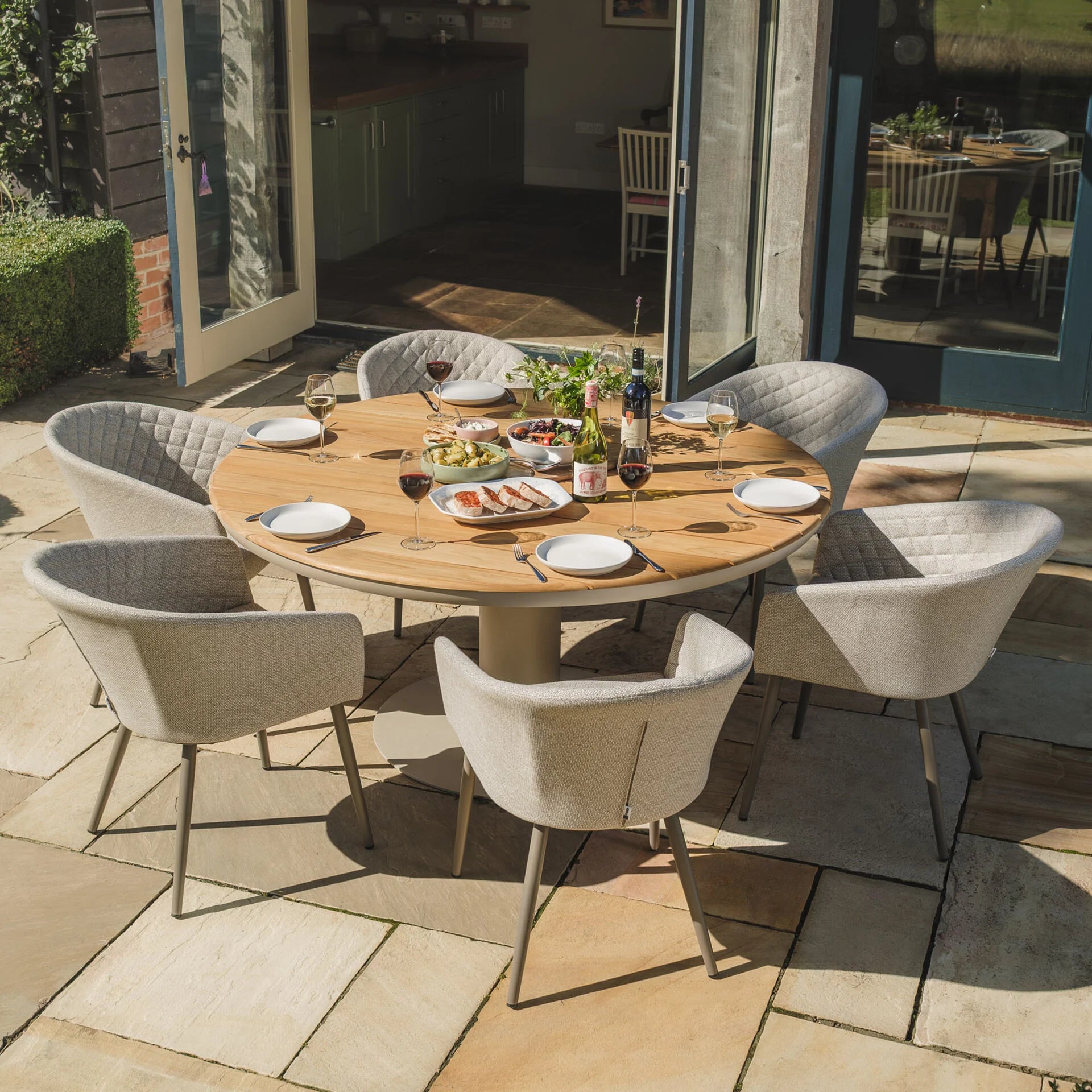 Maze - Sicily Teak 6 Seat Round Dining Set with Ambition Dining Chairs - Latte