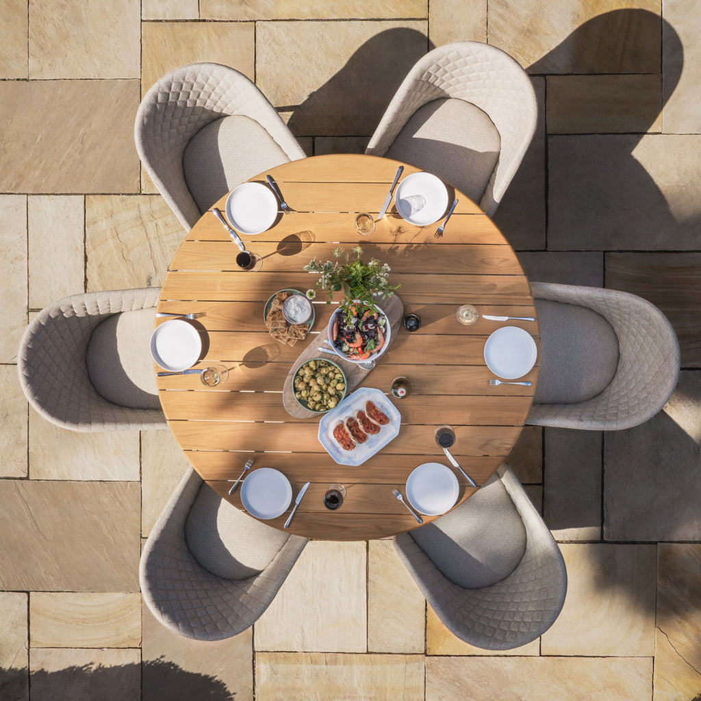Maze - Sicily Teak 6 Seat Round Dining Set with Ambition Dining Chairs - Latte