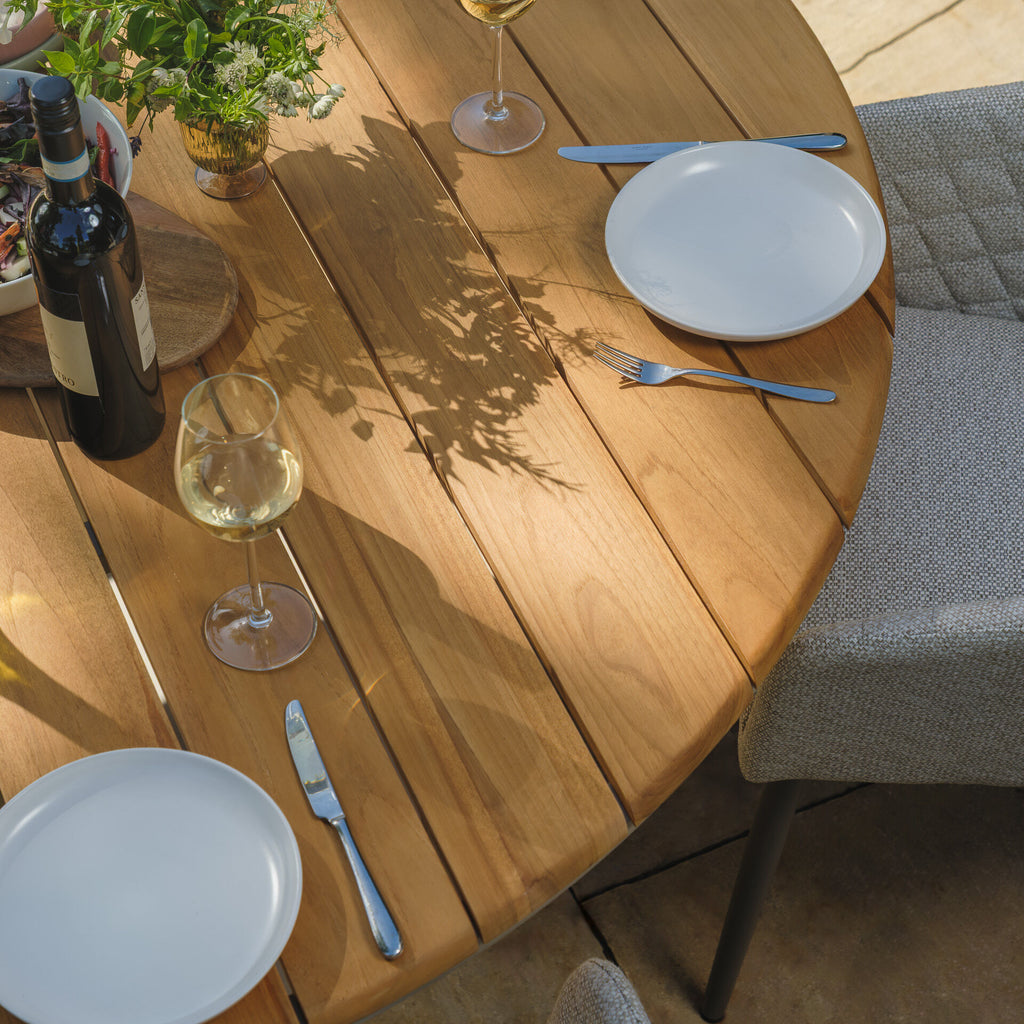Maze - Sicily Teak 6 Seat Round Dining Set with Ambition Dining Chairs - Latte