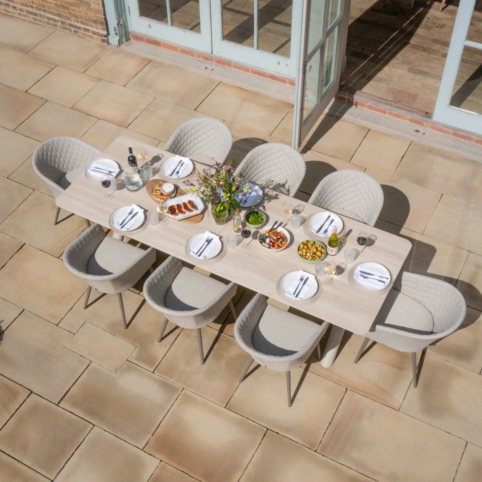 Maze - Outdoor Fabric Ambition 8-12 Seat Maxim Extending Dining Set - Latte - Zinc Grey - Terracotta