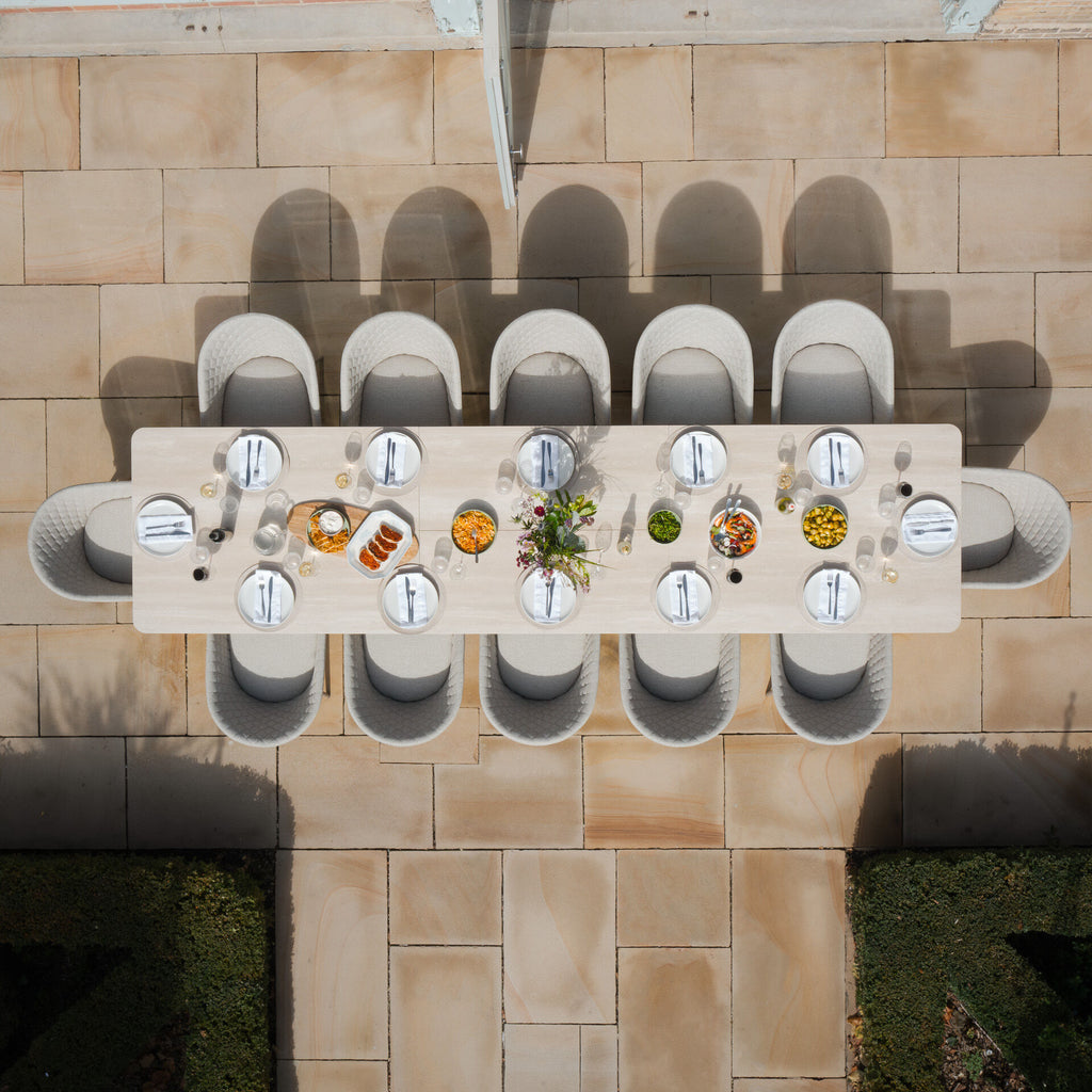 Maze - Outdoor Fabric Ambition 8-12 Seat Maxim Extending Dining Set - Latte - Zinc Grey - Terracotta