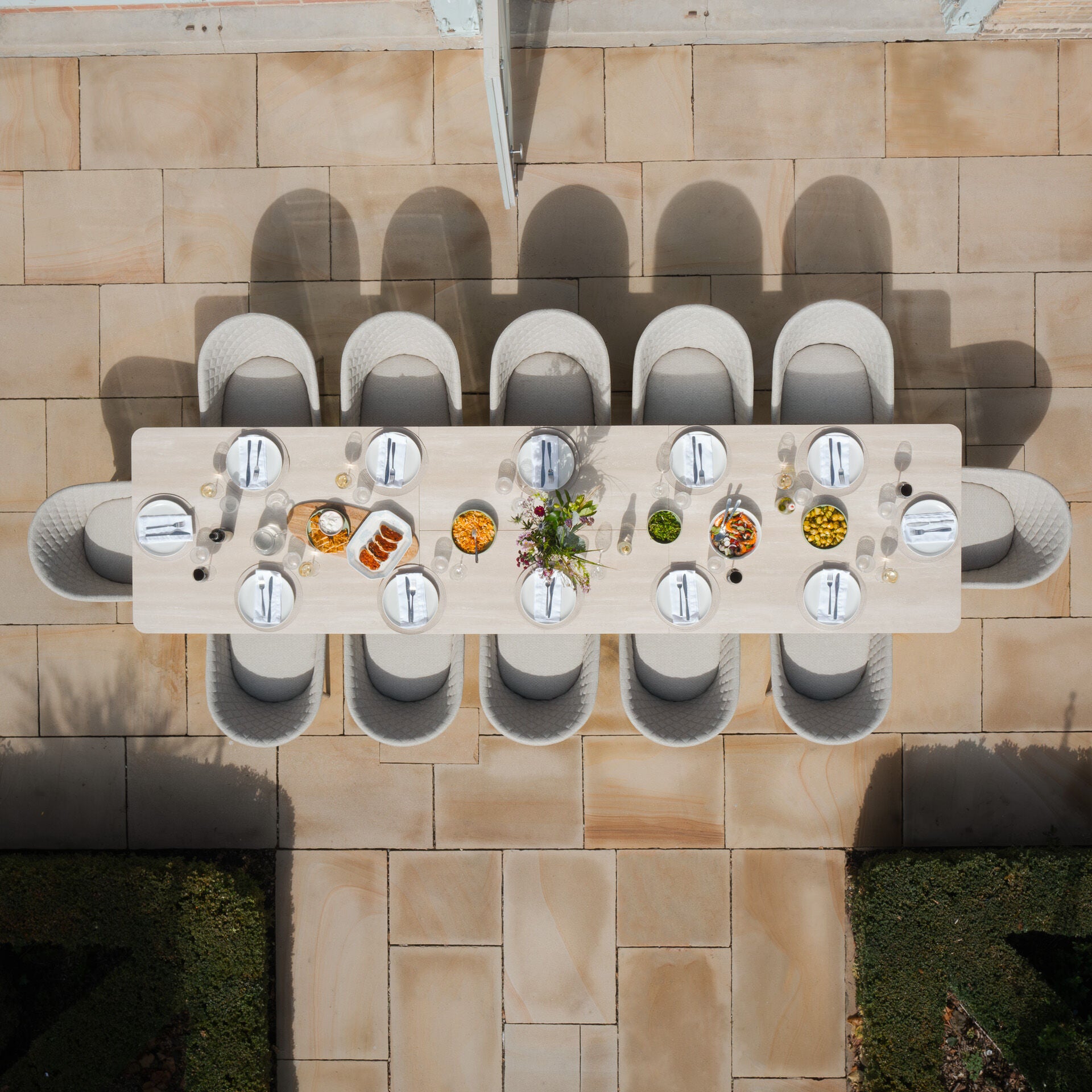 Maze - Outdoor Fabric Ambition 8-12 Seat Maxim Extending Dining Set - Latte - Zinc Grey - Terracotta