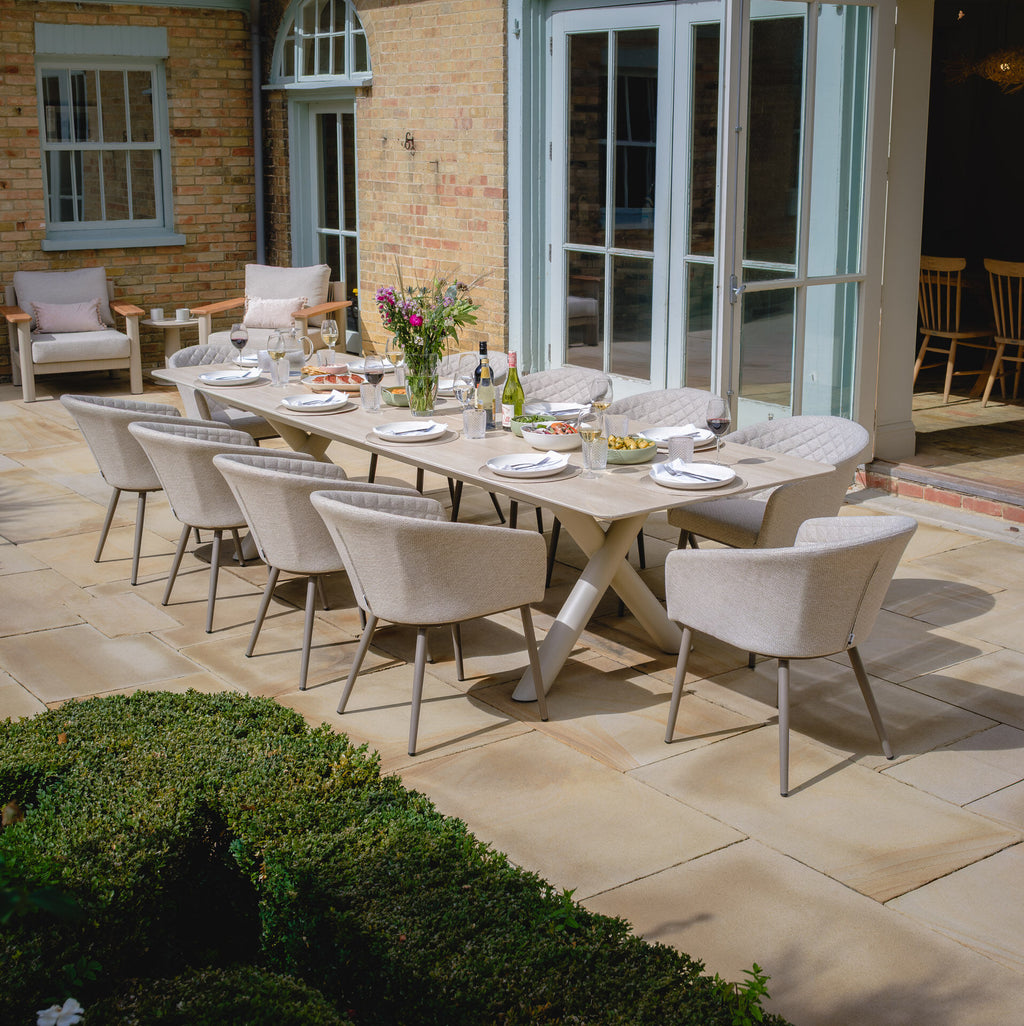 Maze - Outdoor Fabric Ambition 8-12 Seat Maxim Extending Dining Set - Latte - Zinc Grey - Terracotta