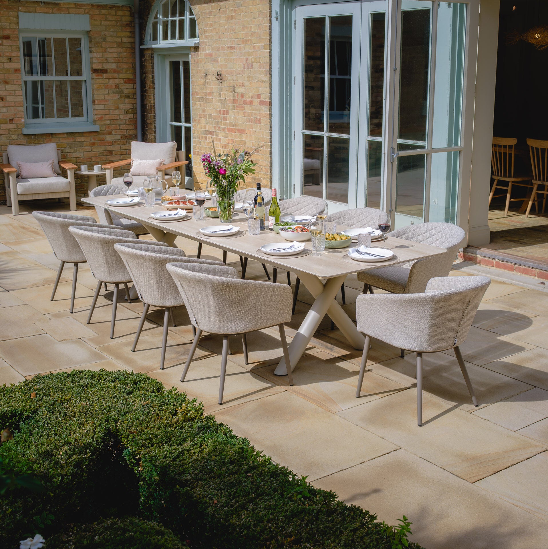 Maze - Outdoor Fabric Ambition 8-12 Seat Maxim Extending Dining Set - Latte - Zinc Grey - Terracotta