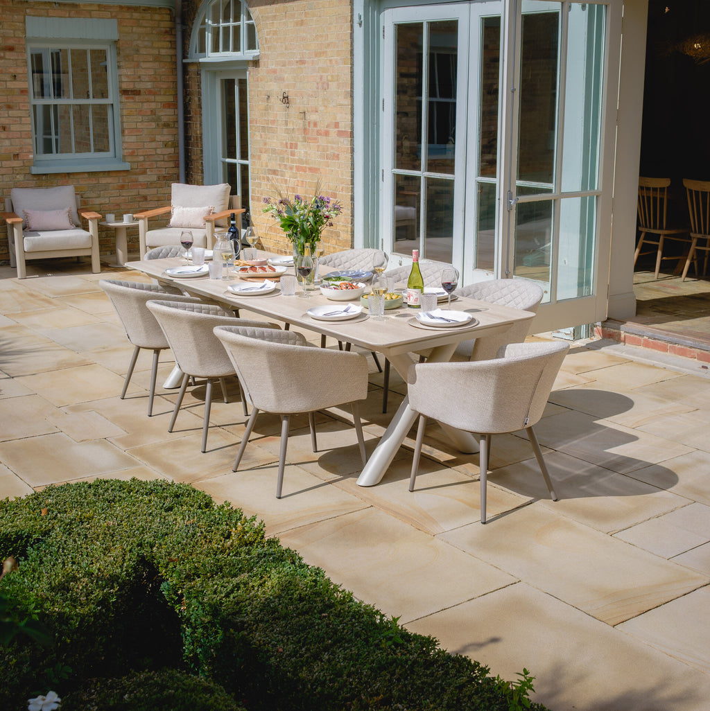 Maze - Outdoor Fabric Ambition 8-12 Seat Maxim Extending Dining Set - Latte - Zinc Grey - Terracotta