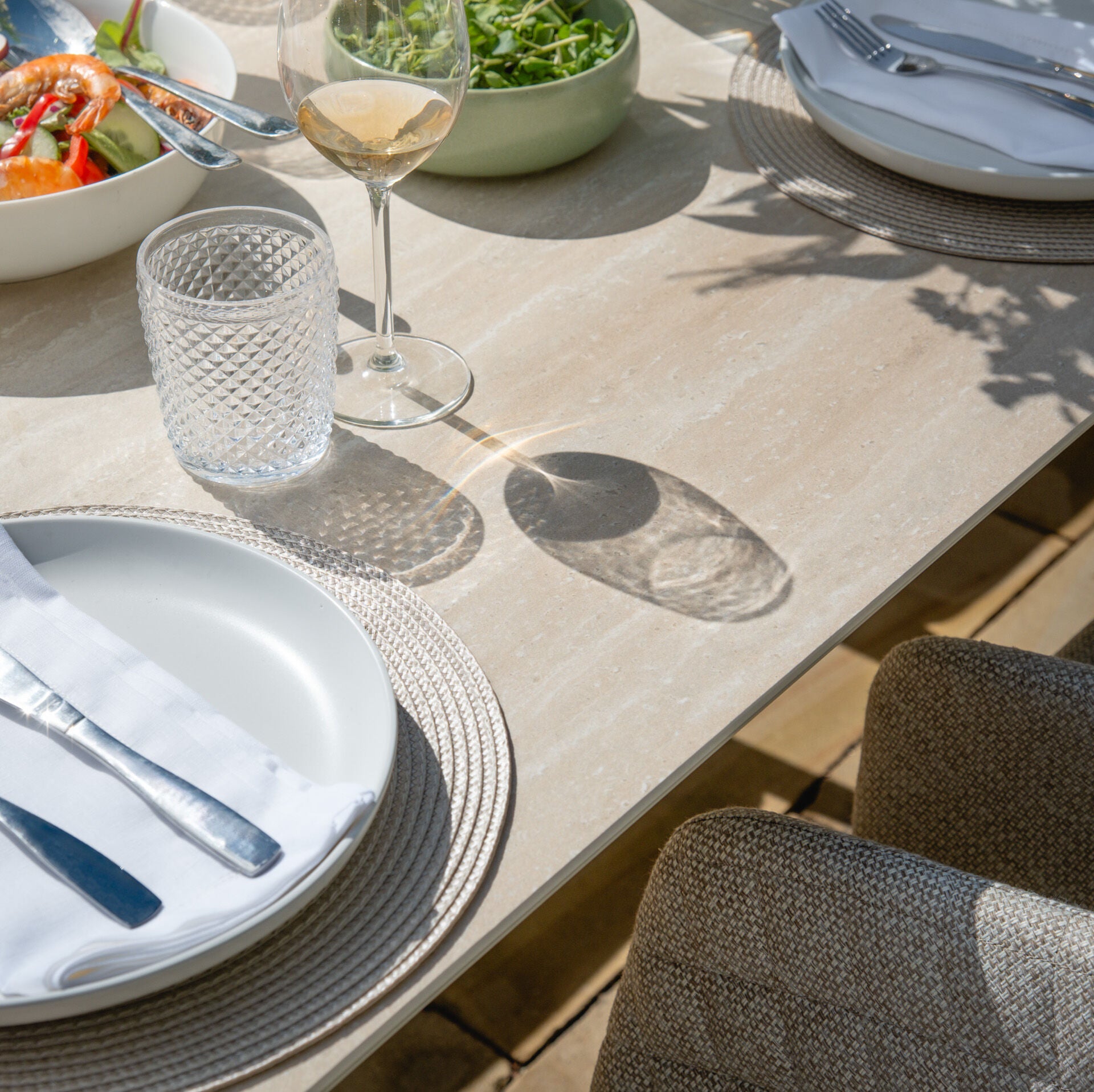 Maze - Outdoor Fabric Ambition 8-12 Seat Maxim Extending Dining Set - Latte - Zinc Grey - Terracotta