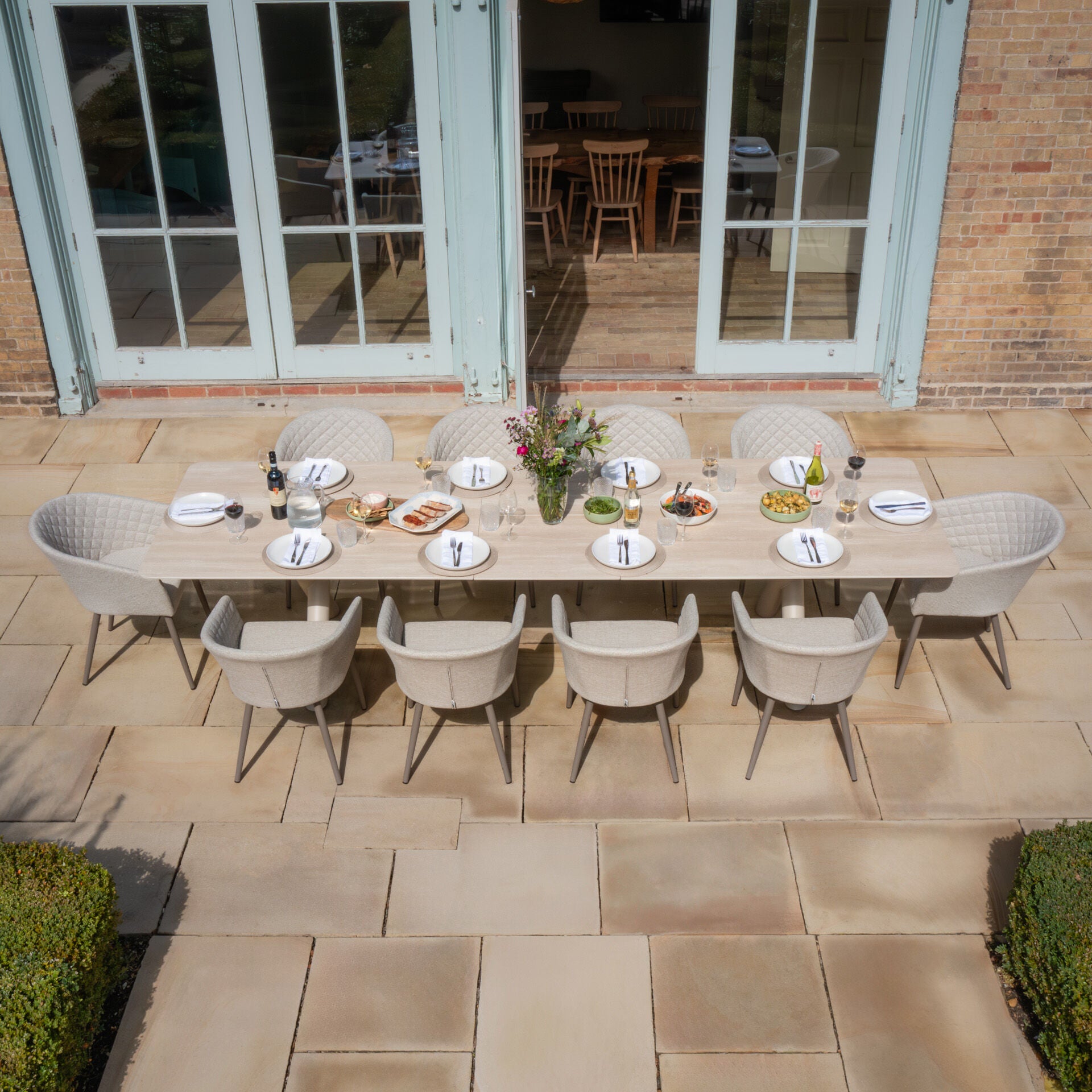 Maze - Outdoor Fabric Ambition 8-12 Seat Maxim Extending Dining Set - Latte - Zinc Grey - Terracotta