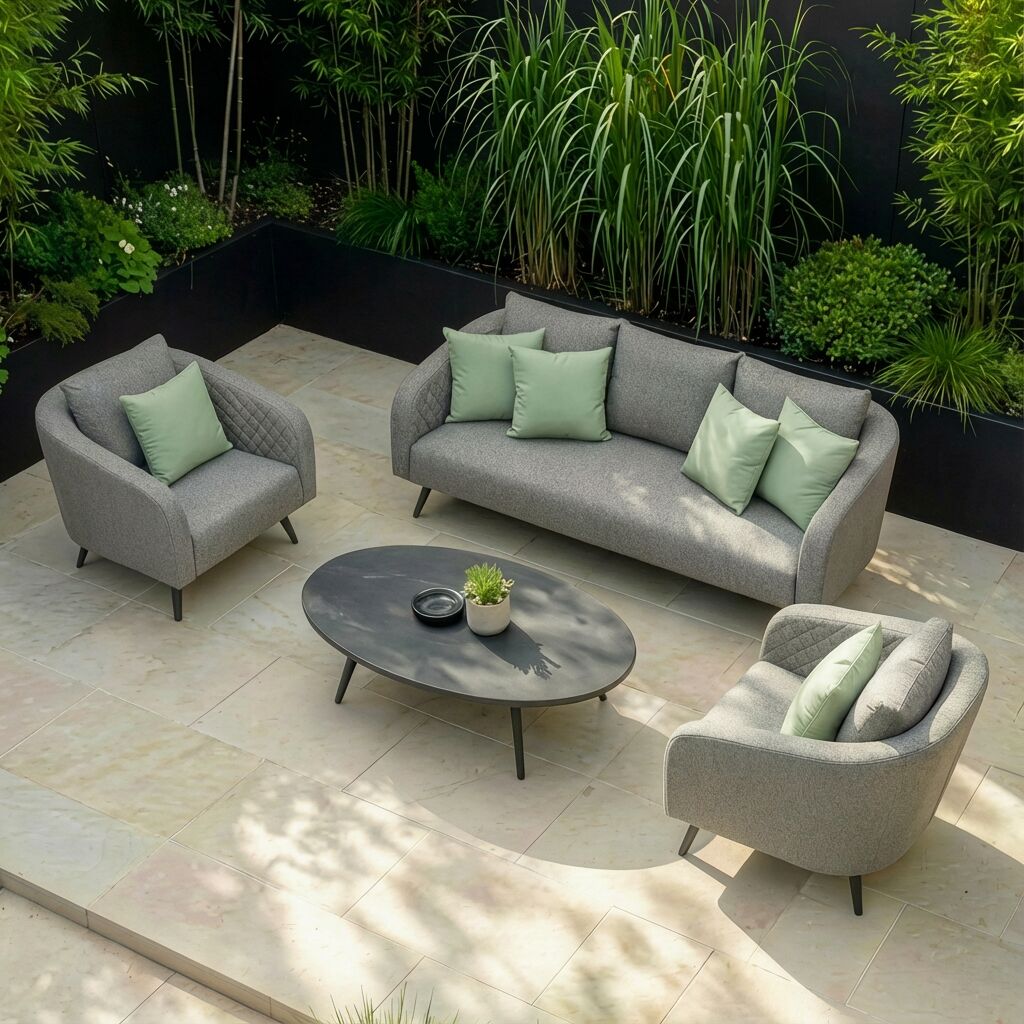 Maze - Outdoor Fabric Ambition 3 Seat Sofa Set with Oval Coffee Table - Zinc Grey