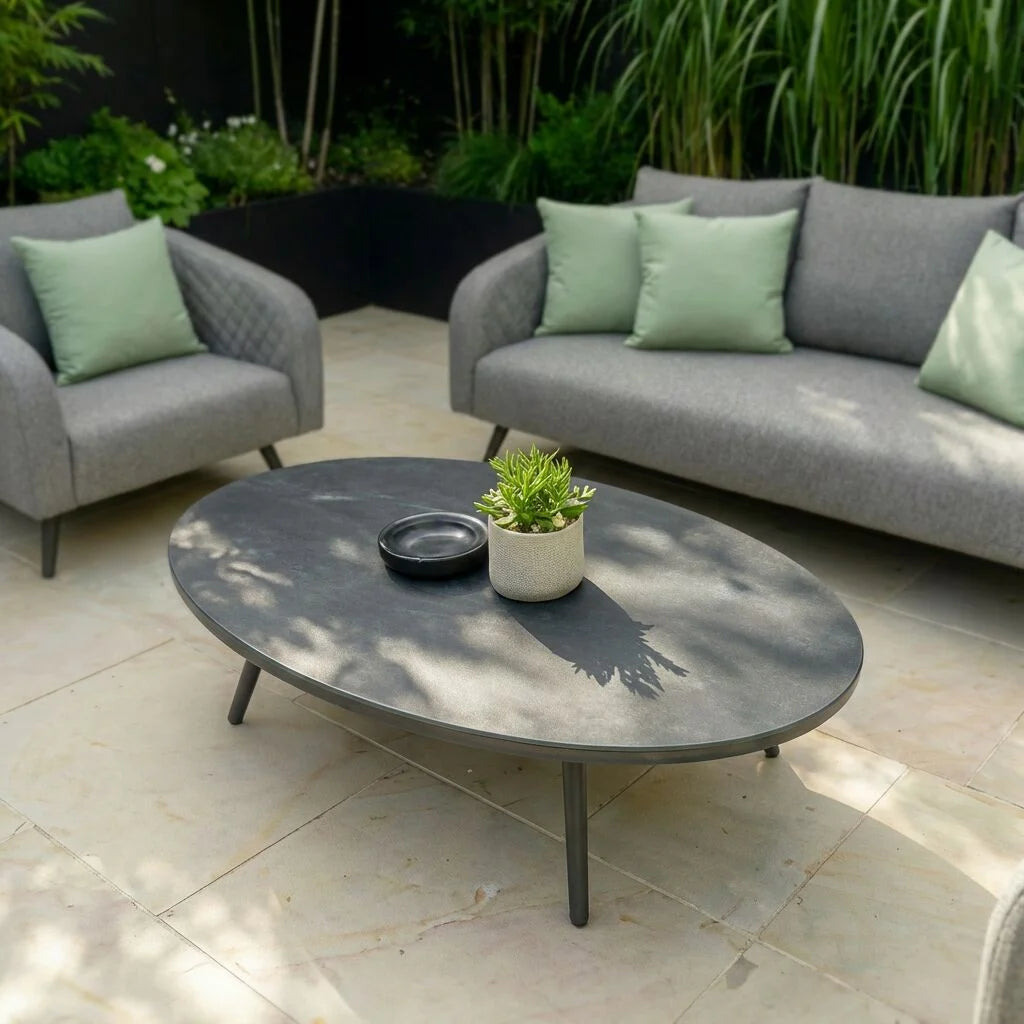 Maze - Outdoor Fabric Ambition 3 Seat Sofa Set with Oval Coffee Table - Zinc Grey