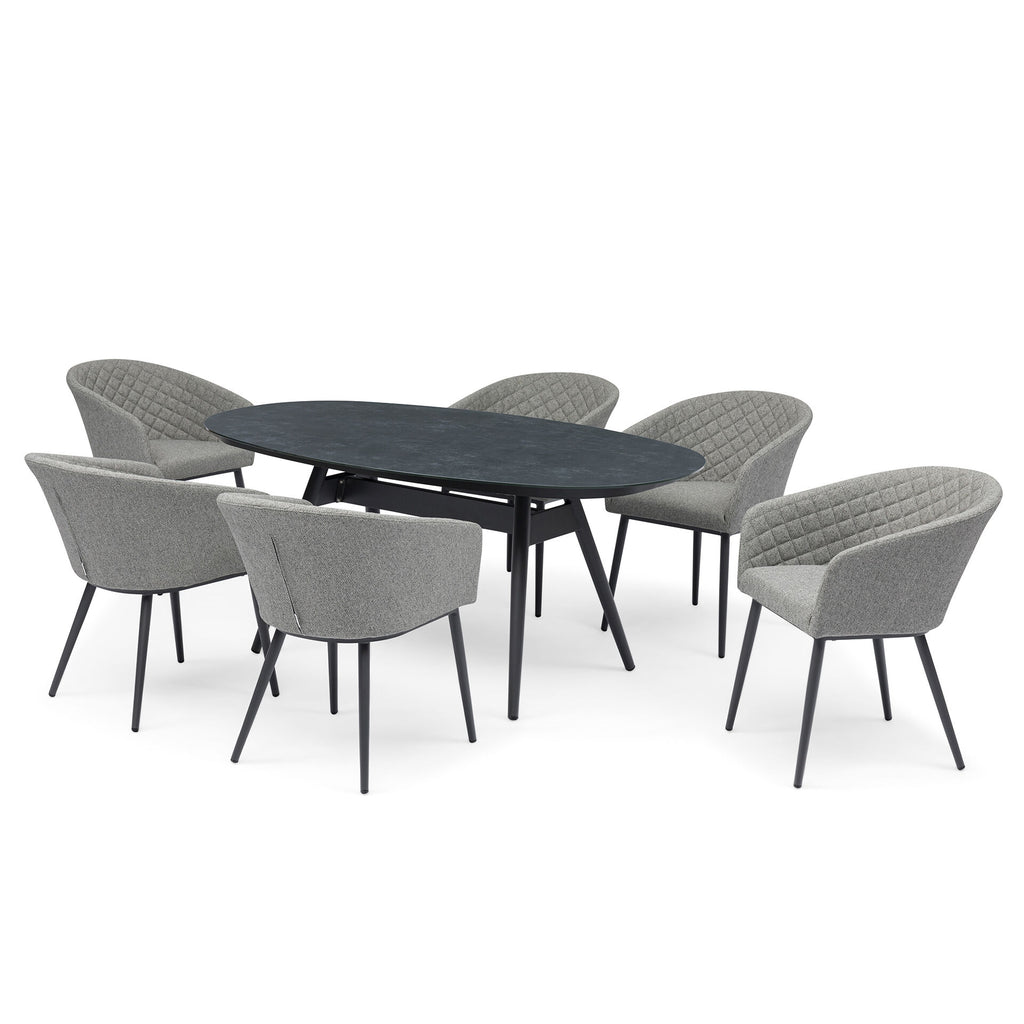 Maze - Outdoor Fabric Ambition 6 Seat Oval Dining Set - Oatmeal - Latte - Zink Grey - Flanelle
