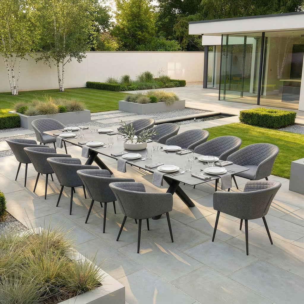 Maze - Outdoor Fabric Ambition 8-12 Seat Maxim Extending Dining Set - Latte - Zinc Grey - Terracotta