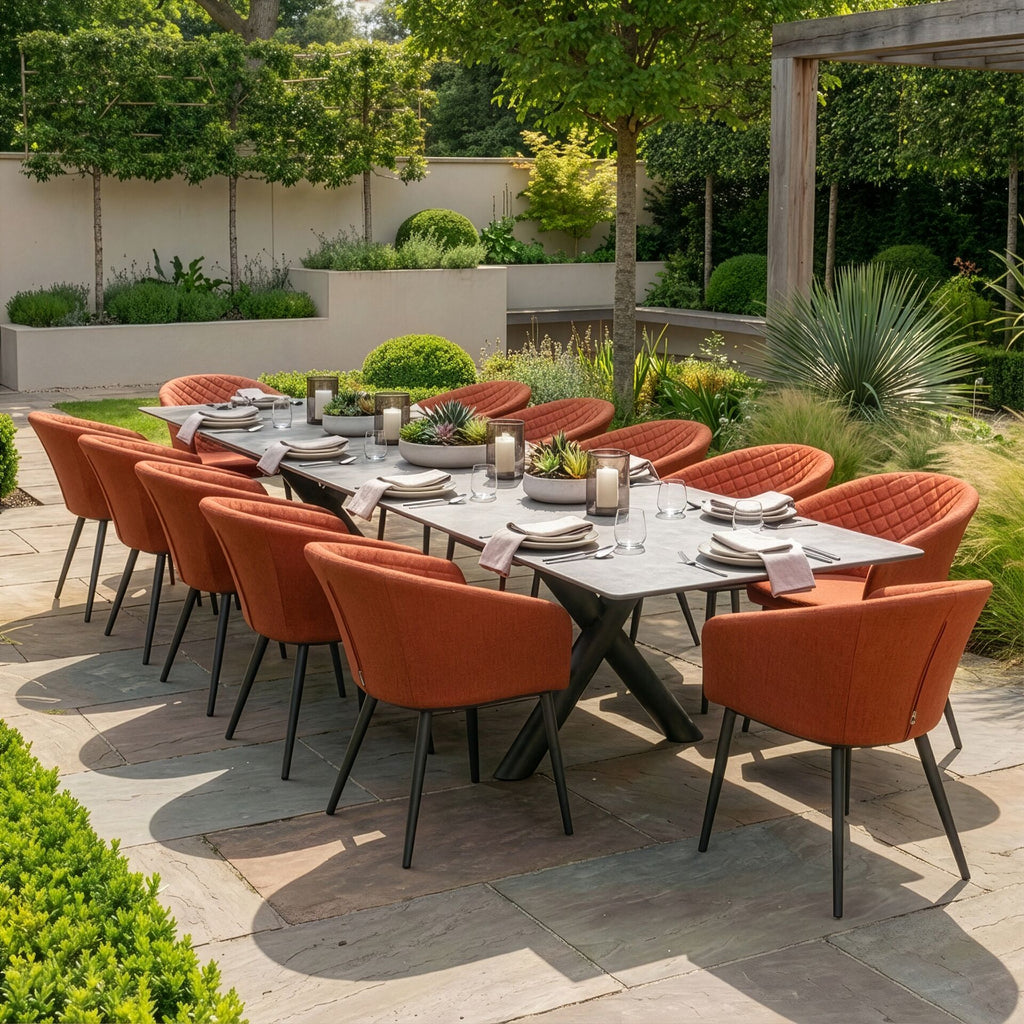 Maze - Outdoor Fabric Ambition 8-12 Seat Maxim Extending Dining Set - Latte - Zinc Grey - Terracotta