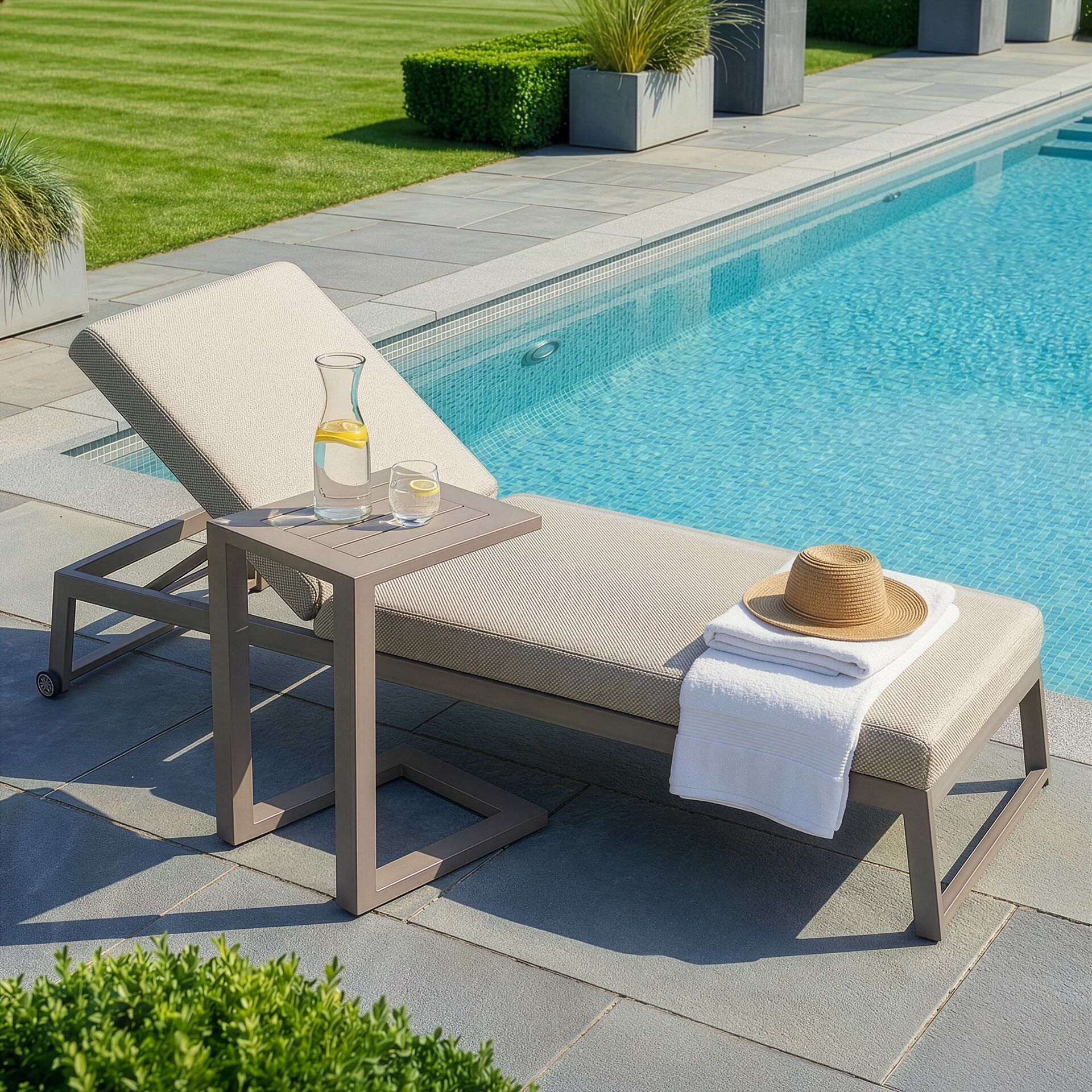 Maze - Outdoor Fabric Aluminium Side Table - Café