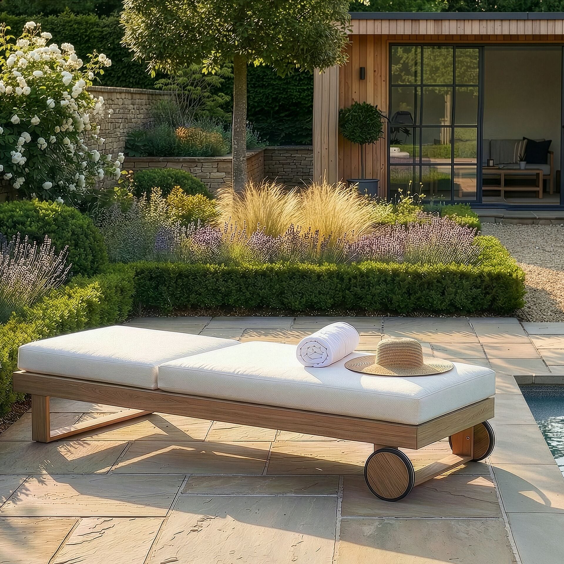 Maze - New York Aluminium Single Sunlounger - Wood Effect