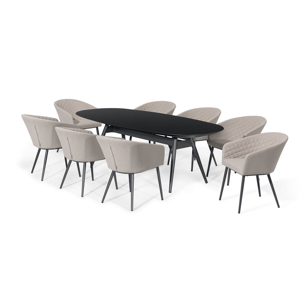 Maze - Outdoor Fabric Ambition 8 Seat Oval Dining Set - Oatmeal - Zink Grey - Latte