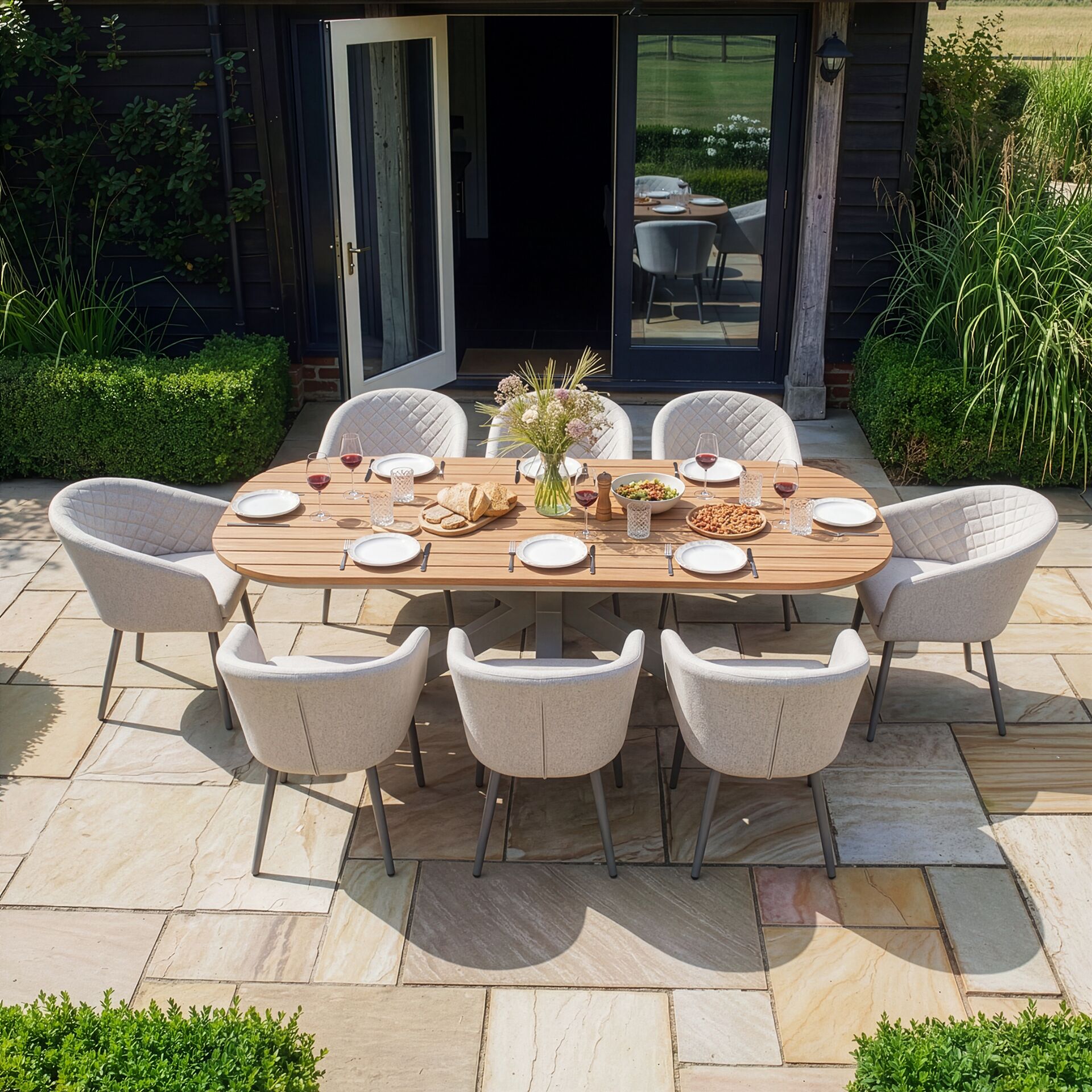 Maze - Sicily Teak 8 Seat Rectangular Dining Set with Ambition Dining Chairs - Latte