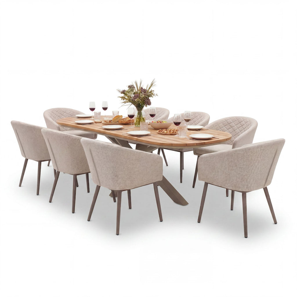 Maze - Sicily Teak 8 Seat Rectangular Dining Set with Ambition Dining Chairs - Latte