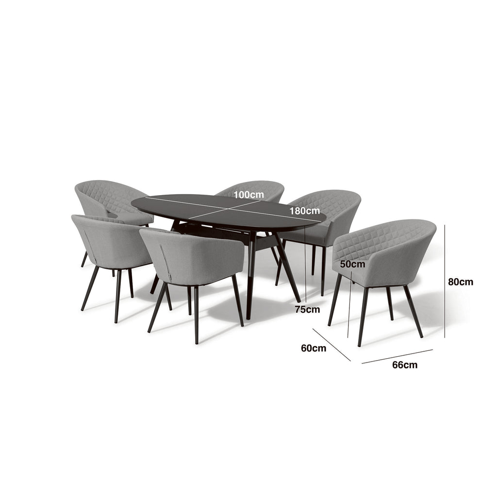 Maze - Outdoor Fabric Ambition 6 Seat Oval Dining Set - Oatmeal - Latte - Zink Grey - Flanelle