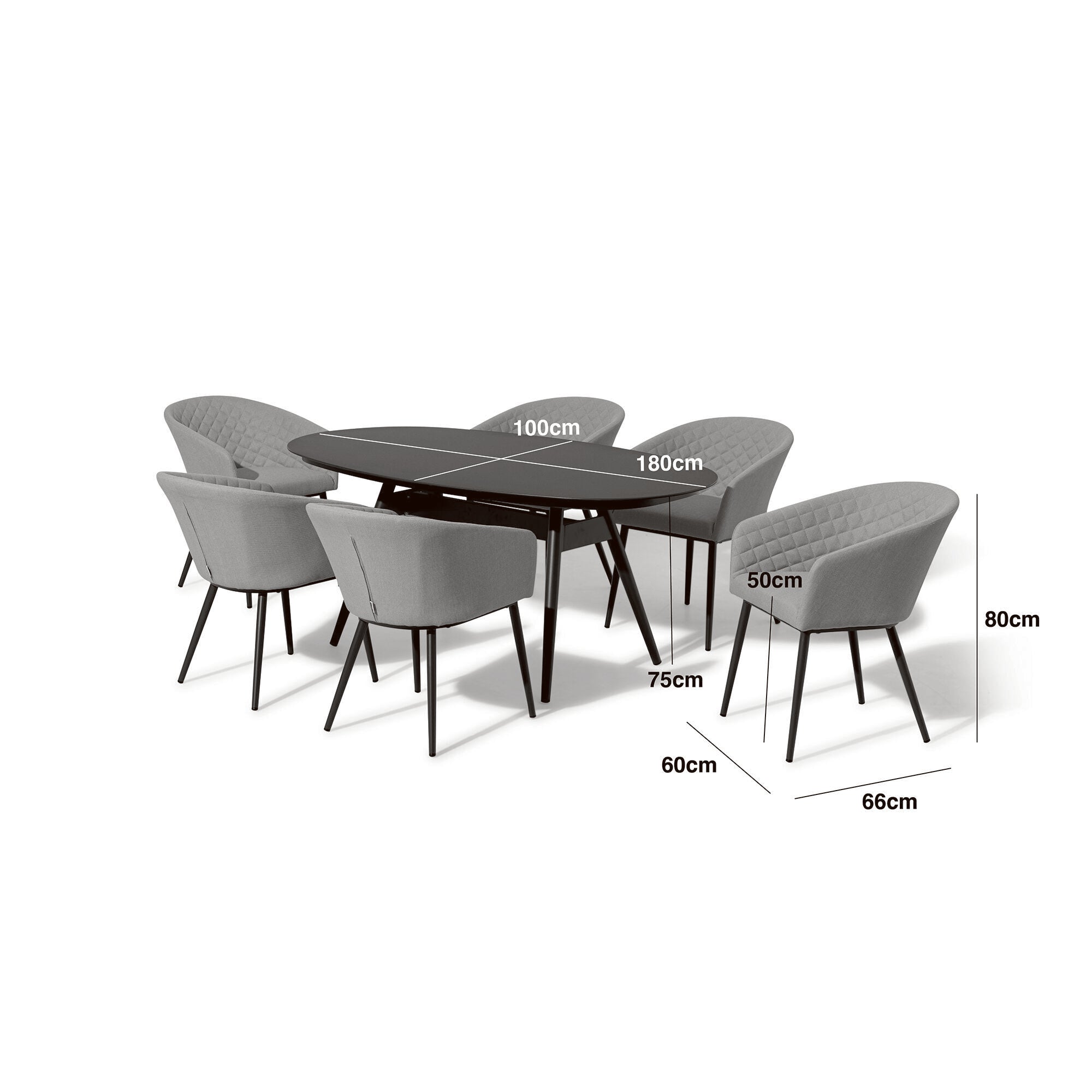 Maze - Outdoor Fabric Ambition 6 Seat Oval Dining Set - Oatmeal - Latte - Zink Grey - Flanelle