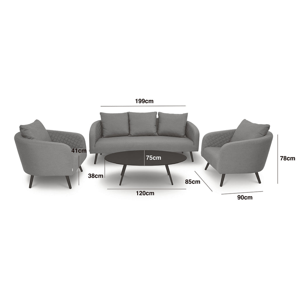 Maze - Outdoor Fabric Ambition 3 Seat Sofa Set with Oval Coffee Table - Zinc Grey