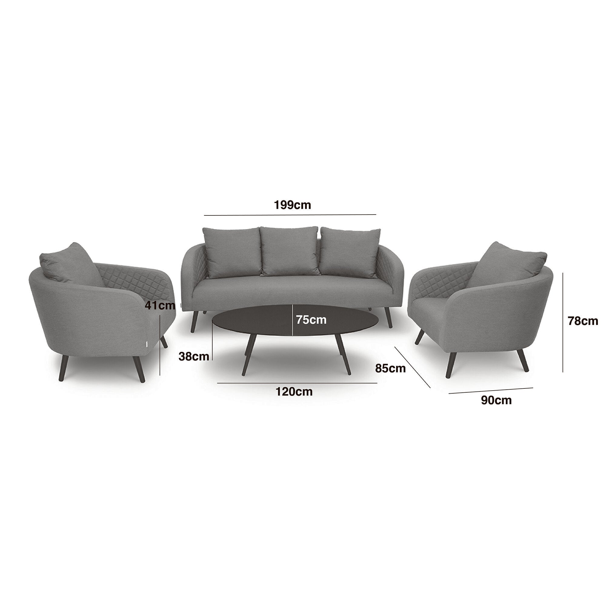 Maze - Outdoor Fabric Ambition 3 Seat Sofa Set with Oval Coffee Table - Zinc Grey