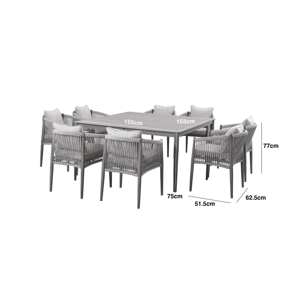 Maze - Havana Rope Weave 8 Seat Square Dining Set