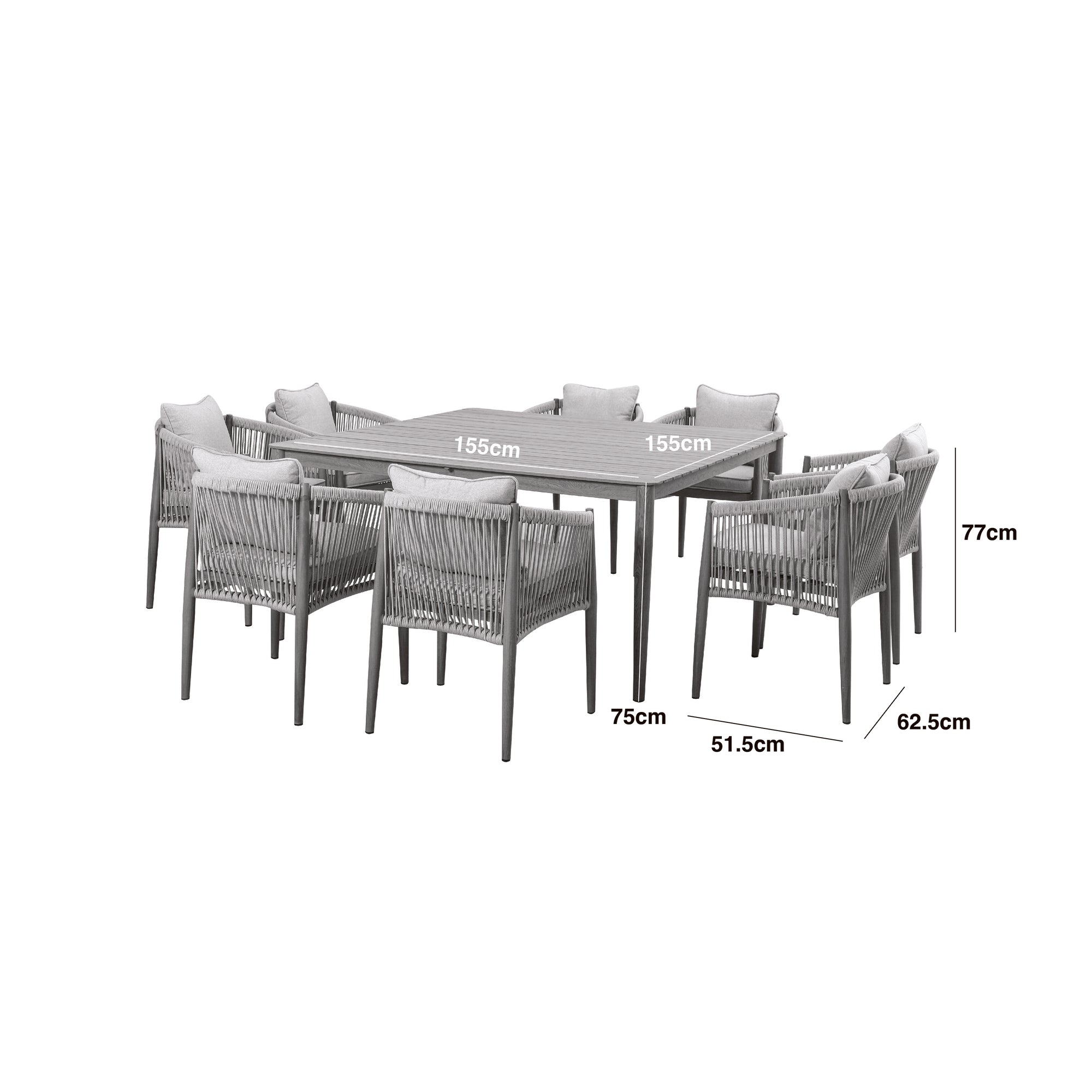Maze - Havana Rope Weave 8 Seat Square Dining Set