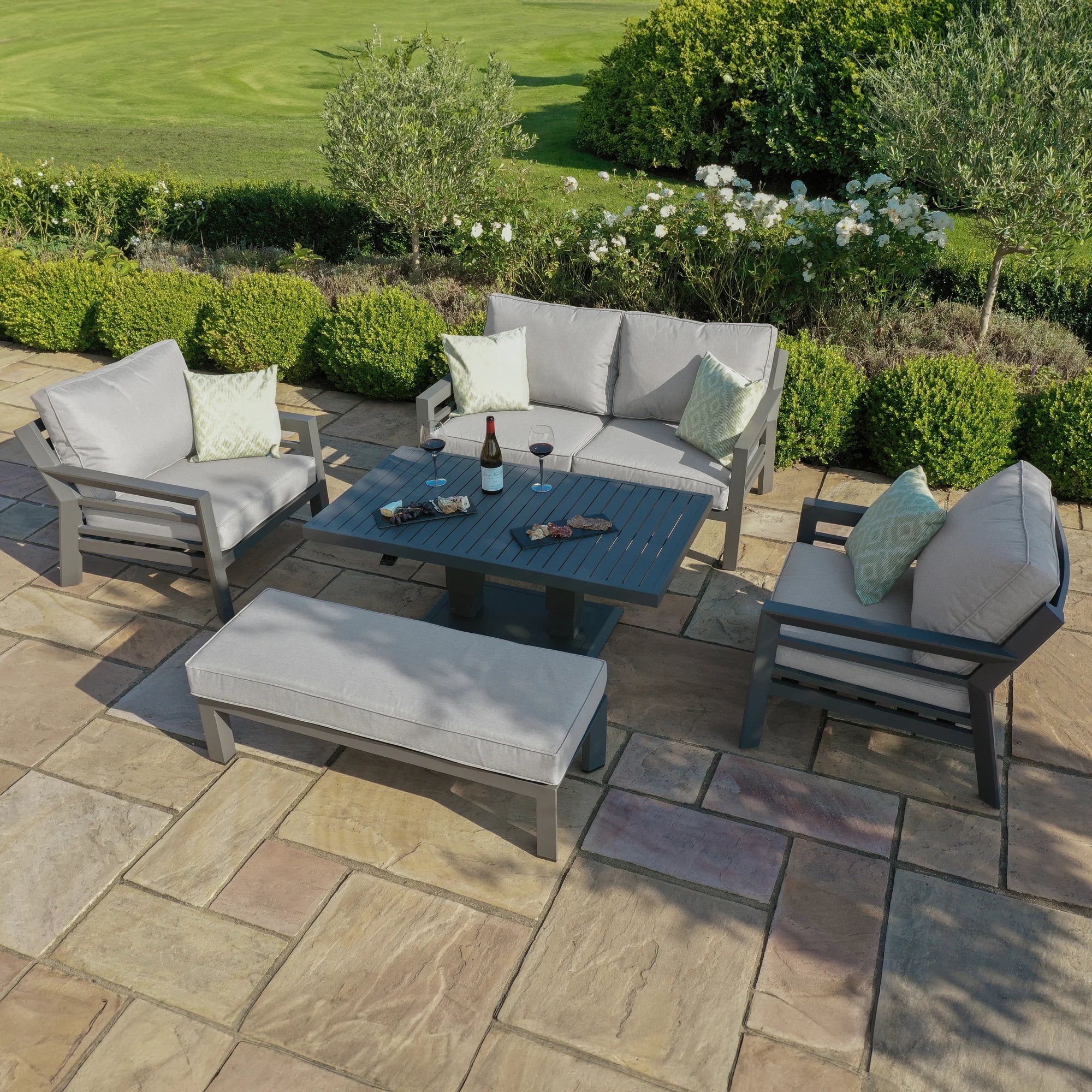 Maze - New York 2 Seat Aluminium Sofa Set with Rising Table - Dove Grey