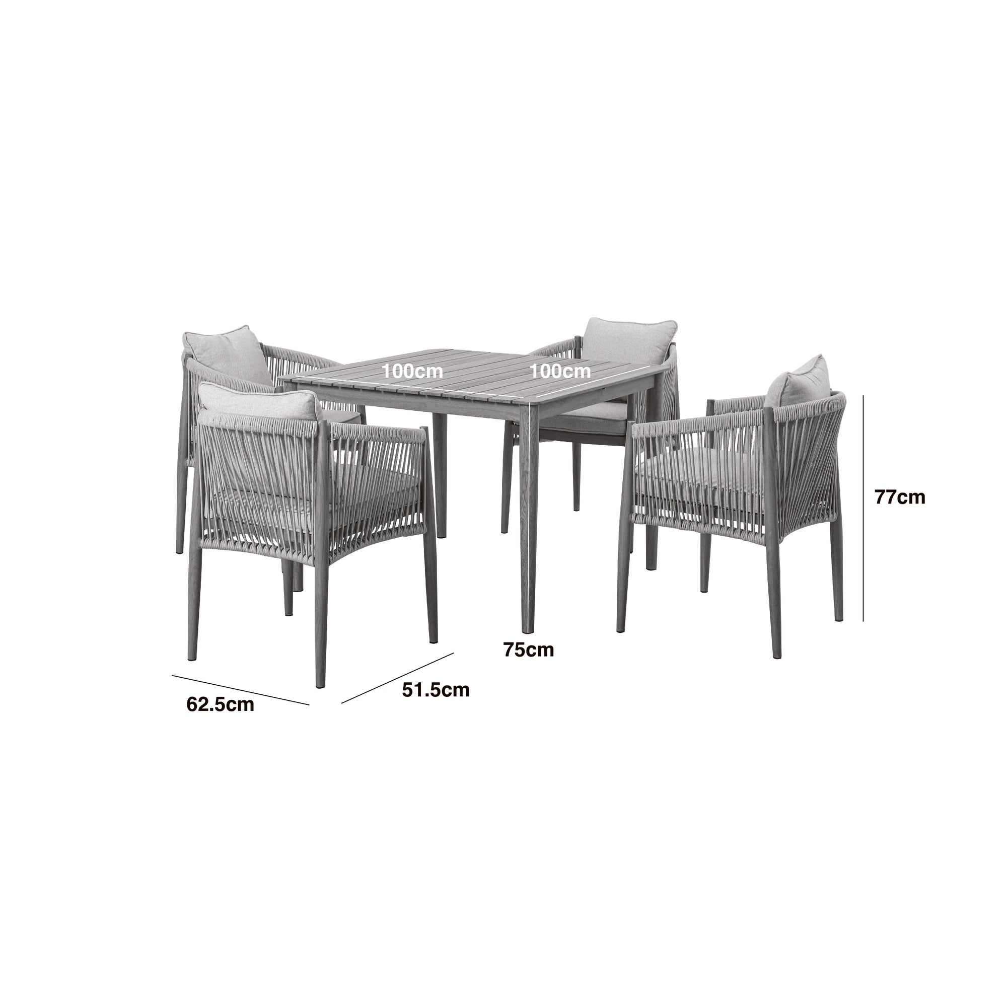 Maze - Havana Rope Weave 4 Seat Square Dining Set