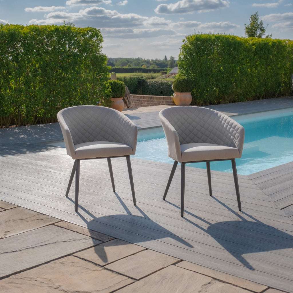 Maze - Jakarta Teak Round Dining Table with 6 Outdoor Fabric Ambition Oatmeal or Sage Green Dining Chairs