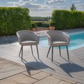 Maze - Jakarta Teak Round Dining Table with 6 Outdoor Fabric Ambition Oatmeal or Sage Green Dining Chairs
